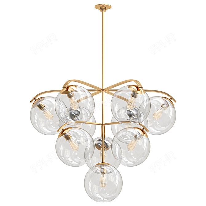 Sleek Satin Brass Chandelier Fixture 3D model image 1