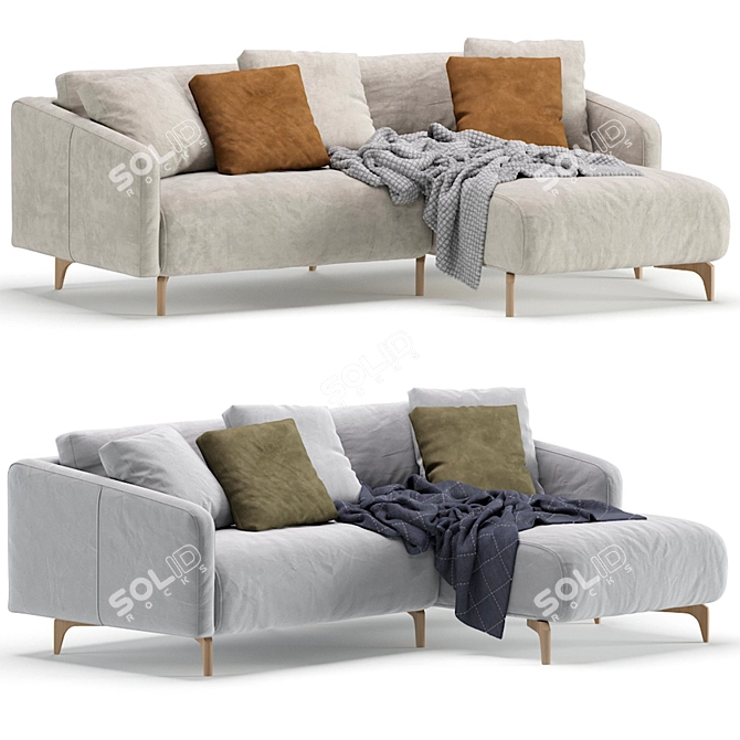 Beige Velvet Lounge Chaise Sofa 3D model image 1