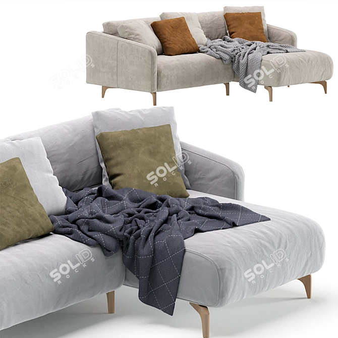 Beige Velvet Lounge Chaise Sofa 3D model image 3