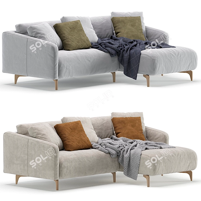 Beige Velvet Lounge Chaise Sofa 3D model image 4