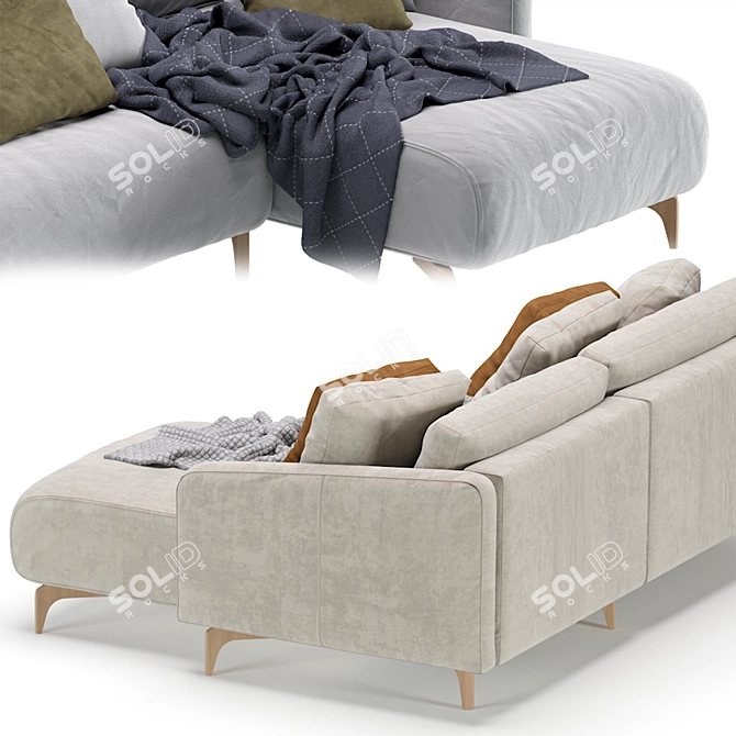 Beige Velvet Lounge Chaise Sofa 3D model image 5