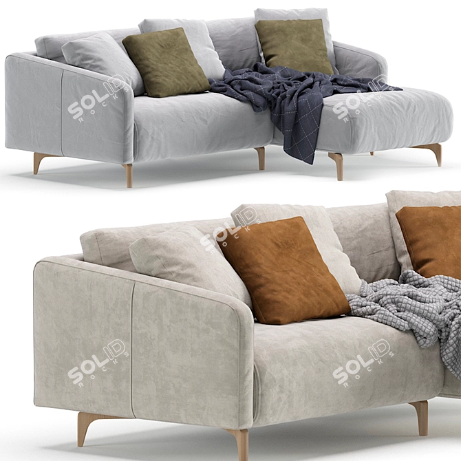 Beige Velvet Lounge Chaise Sofa 3D model image 6