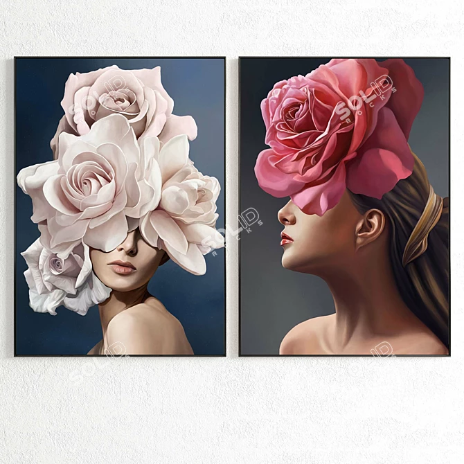 Modern Dual Frame Set Wall Décor 3D model image 2