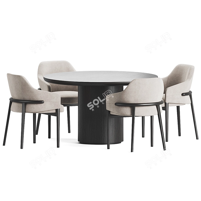  Velvet Upholstered Dining Set 02 3D model image 3