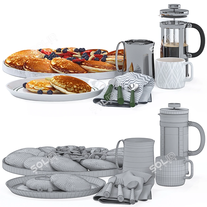 Pancake Breakfast Table Decor Set 3D model image 1