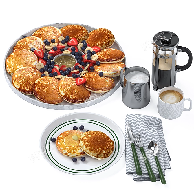 Pancake Breakfast Table Decor Set 3D model image 2