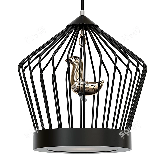 Elegant Gold Bird Cage Pendant 3D model image 1