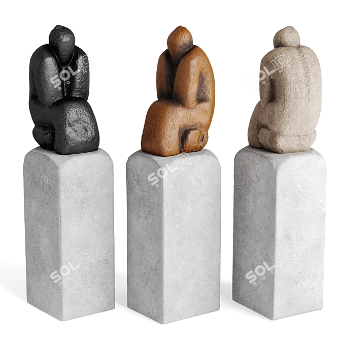 Sculpted Figure Marble Pedestal 3D model image 1