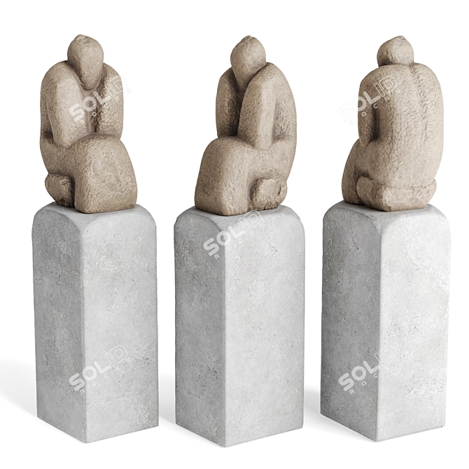 Sculpted Figure Marble Pedestal 3D model image 2