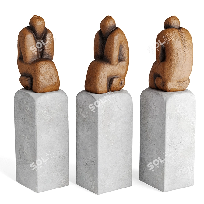 Sculpted Figure Marble Pedestal 3D model image 3