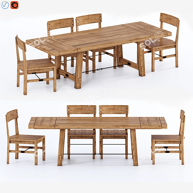 RusticExtend Dining Set 3D model image 1