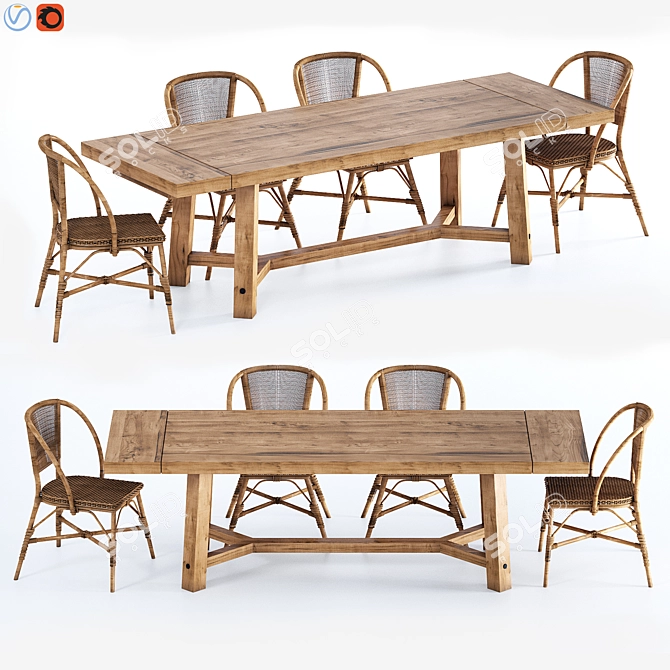 Rustic Farmhouse Dining Set 3D model image 1