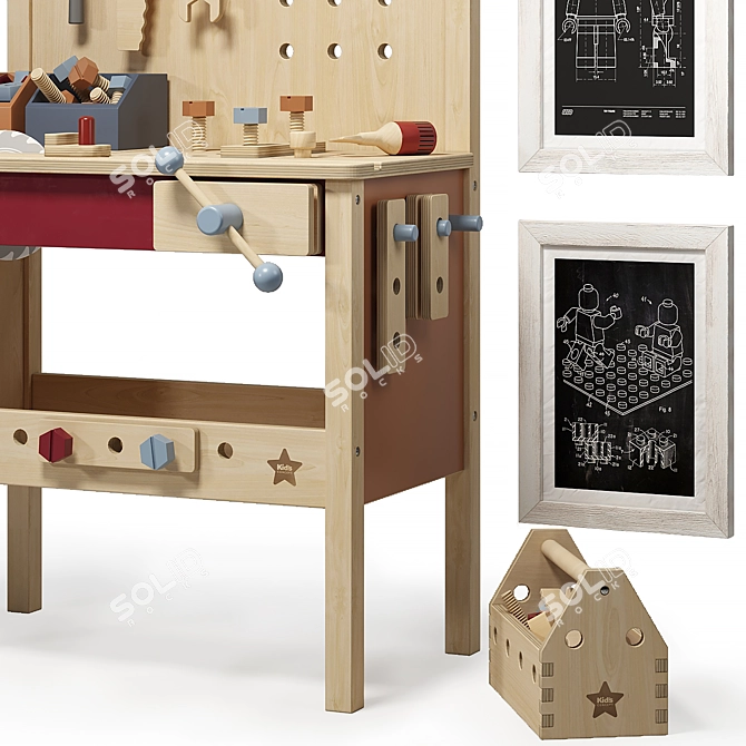 Kids Concept Wood Tool Bench 3D model image 3