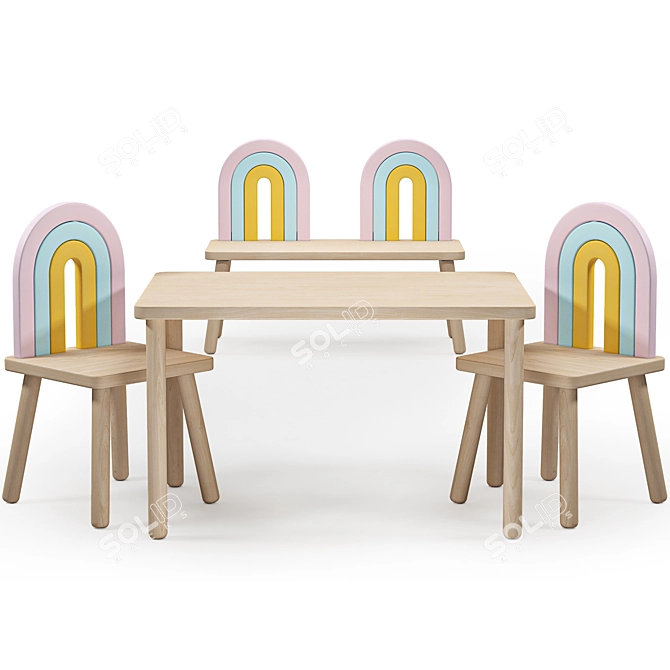 Colorful Kids Rainbow Chair&Bench 3D model image 1