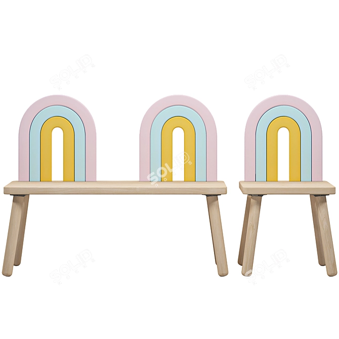 Colorful Kids Rainbow Chair&Bench 3D model image 2