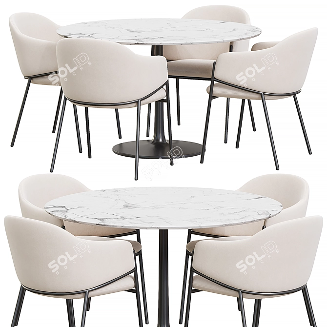 Modern White Marble Dining Set 3D model image 1