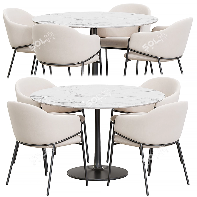 Modern White Marble Dining Set 3D model image 2