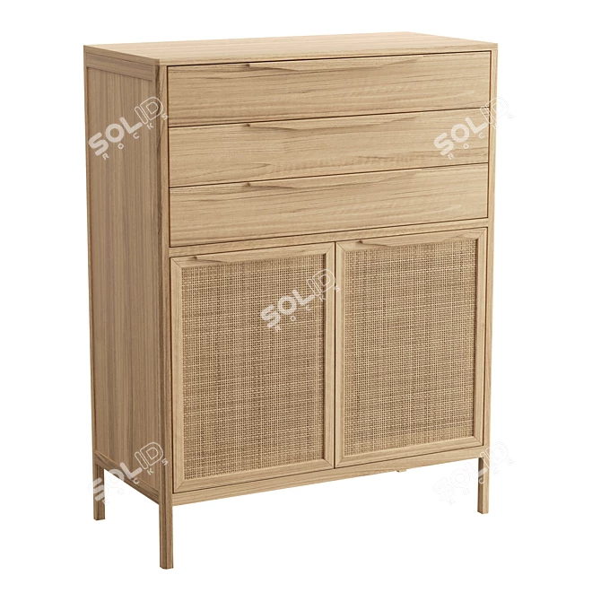 Boho Cane Door Tall Dresser 3D model image 1