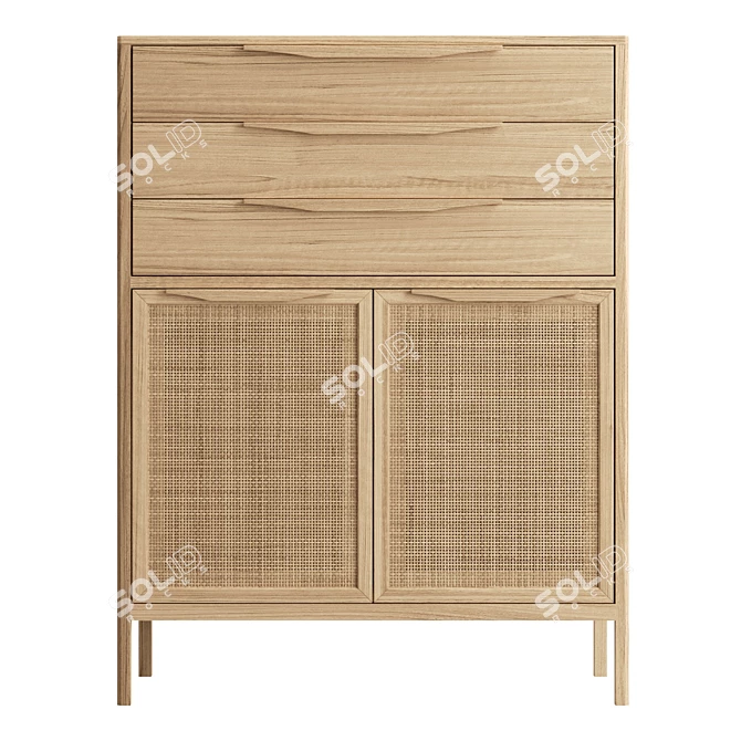 Boho Cane Door Tall Dresser 3D model image 2