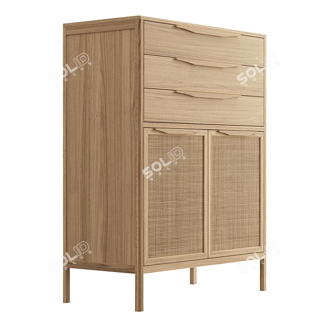 Boho Cane Door Tall Dresser 3D model image 3