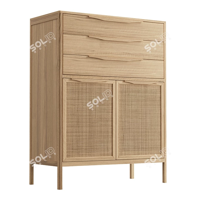 Boho Cane Door Tall Dresser 3D model image 5