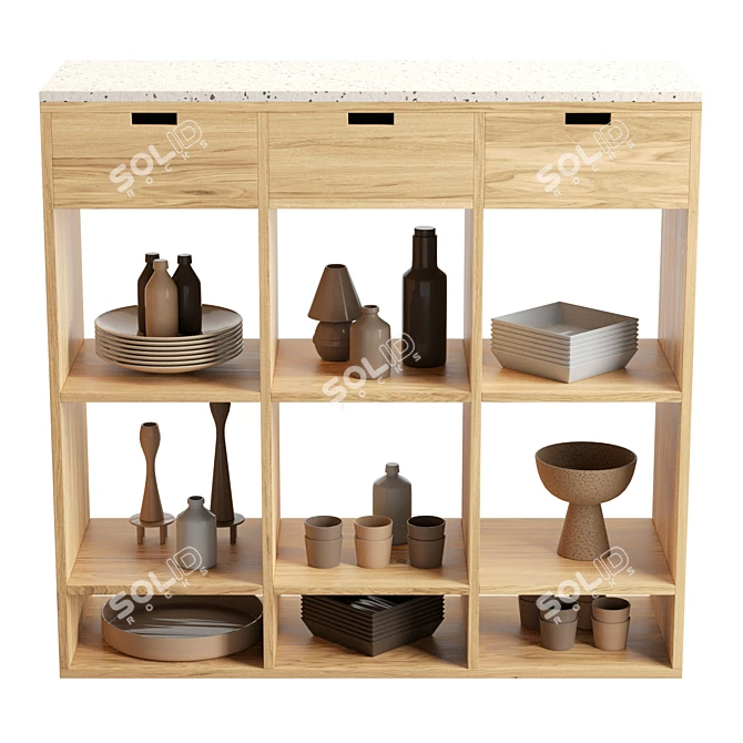 Teak & Pink Terrazzo Bookcase 3D model image 2