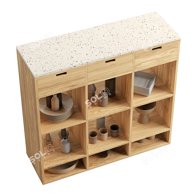 Teak & Pink Terrazzo Bookcase 3D model image 3