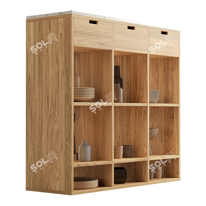 Teak & Pink Terrazzo Bookcase 3D model image 4