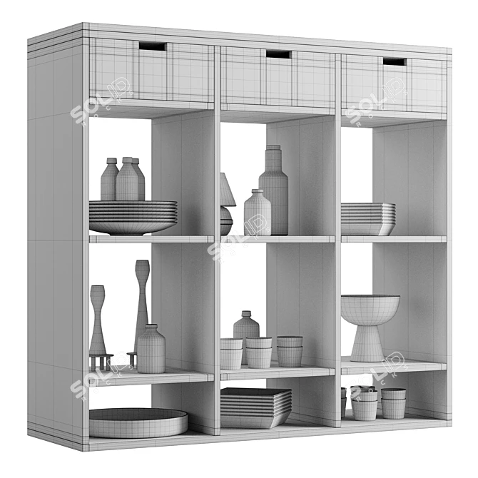 Teak & Pink Terrazzo Bookcase 3D model image 6