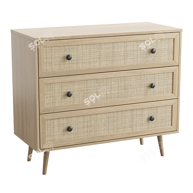 Boho Rattan 3 Drawer Chest 3D model image 1