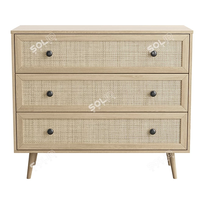 Boho Rattan 3 Drawer Chest 3D model image 2