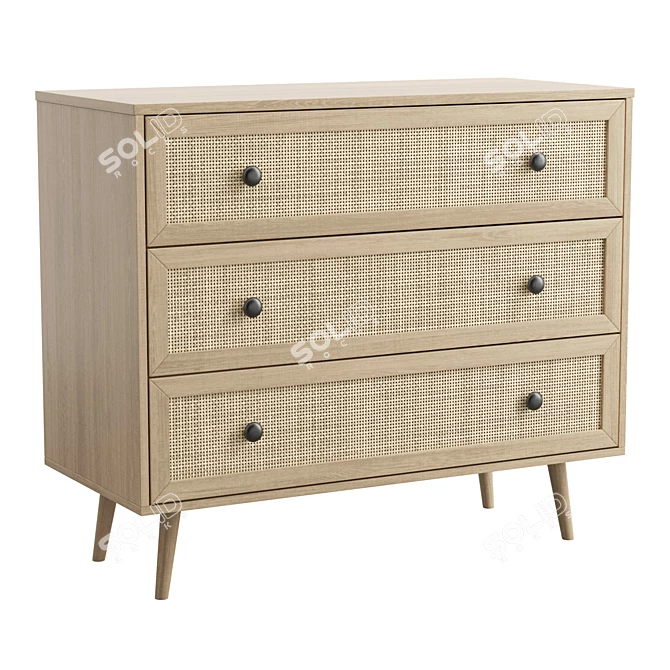 Boho Rattan 3 Drawer Chest 3D model image 3