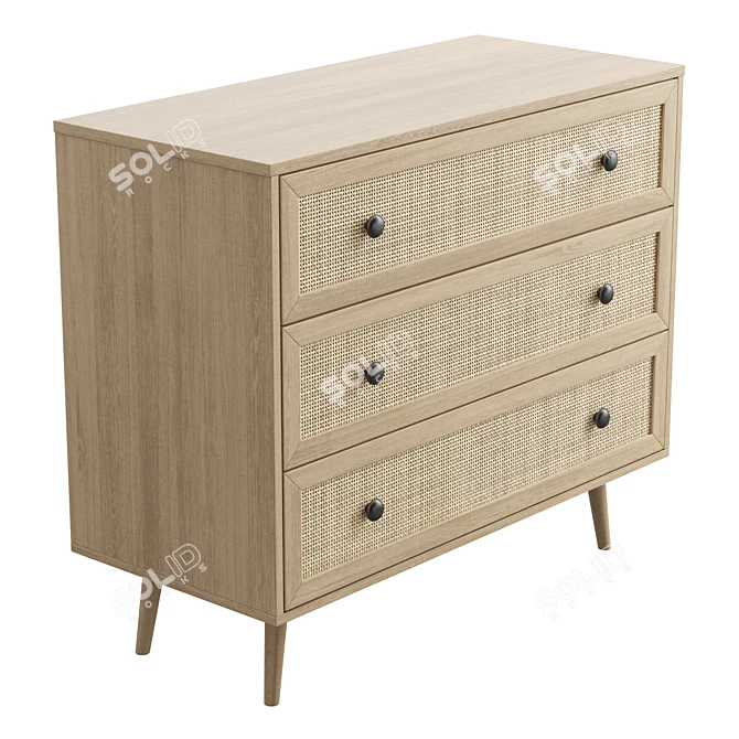 Boho Rattan 3 Drawer Chest 3D model image 4