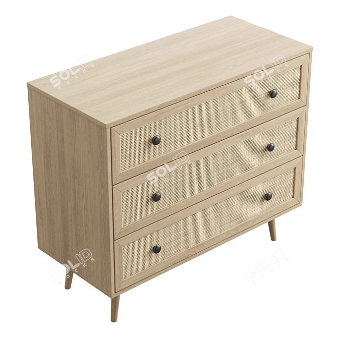 Boho Rattan 3 Drawer Chest 3D model image 5