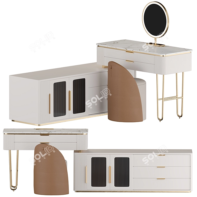 Modern L-Shaped LED Makeup Vanity 3D model image 1