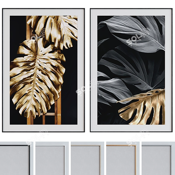 Botanical Leaf Picture Frame Set 3D model image 1