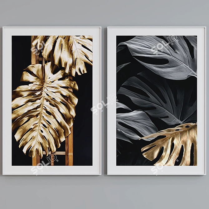 Botanical Leaf Picture Frame Set 3D model image 2