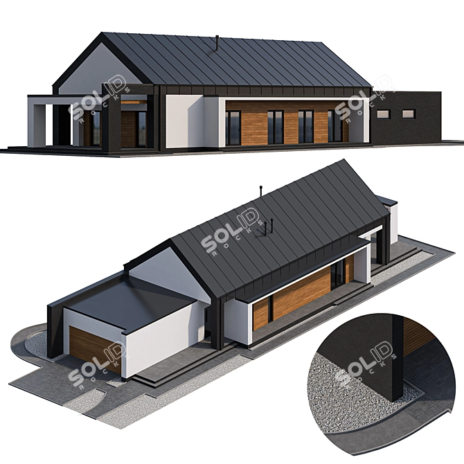 Modern Single-Story Cottage with Land 3D model image 1