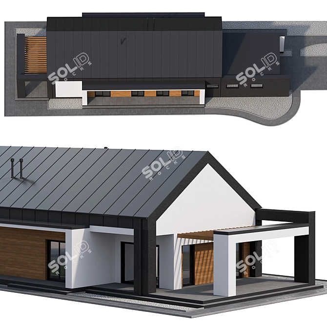 Modern Single-Story Cottage with Land 3D model image 6