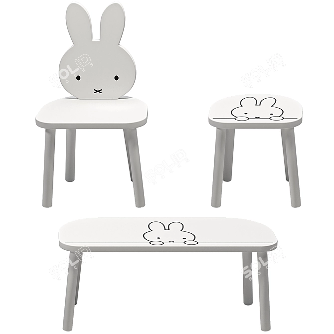 Miffy Scandinavian Kids Furniture Set 3D model image 2