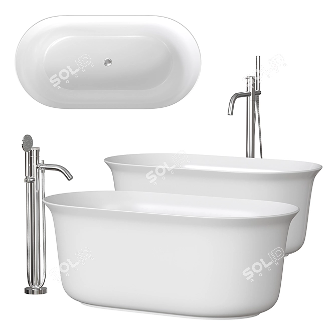 Petite Oval Freestanding Ceramic Bathtub 3D model image 1