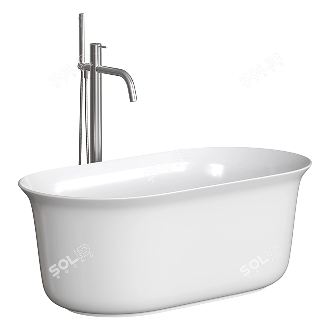 Petite Oval Freestanding Ceramic Bathtub 3D model image 3