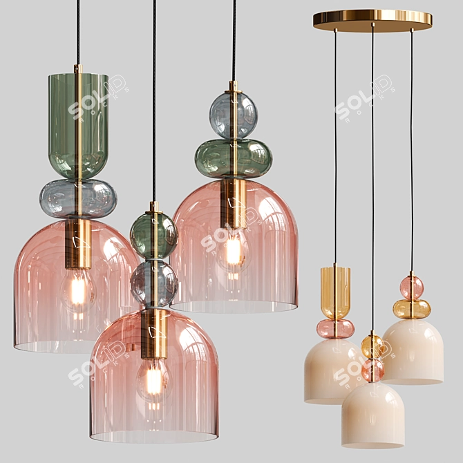 - Modern Metal Glass Pendant Combo 3D model image 1