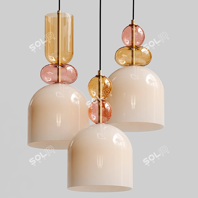 - Modern Metal Glass Pendant Combo 3D model image 2