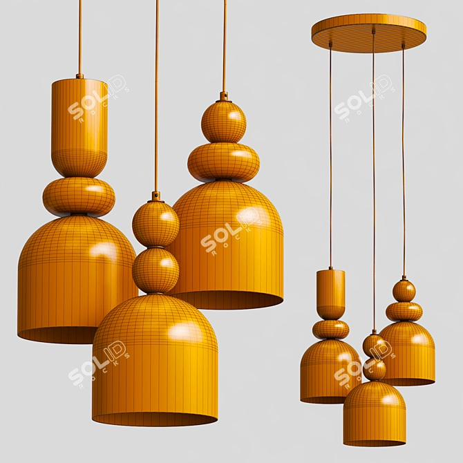 - Modern Metal Glass Pendant Combo 3D model image 3