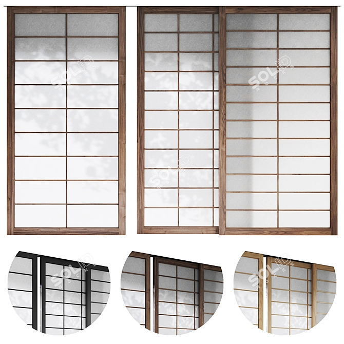 Japanese Style Sliding Partition Screen 3D model image 1