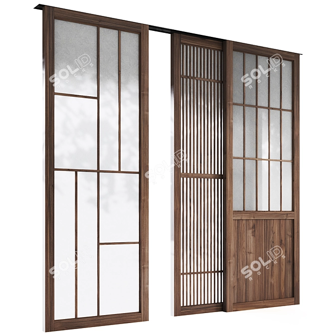 Japanese Style Sliding Room Divider 3D model image 5