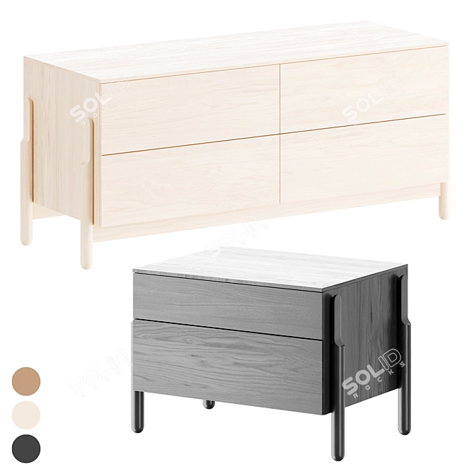 ASH Bedside Table with 4 Drawers 3D model image 1