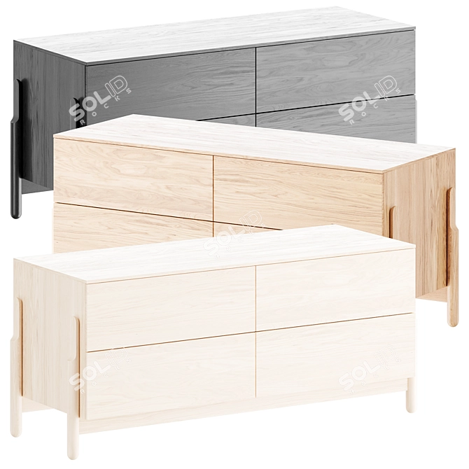 ASH Bedside Table with 4 Drawers 3D model image 3