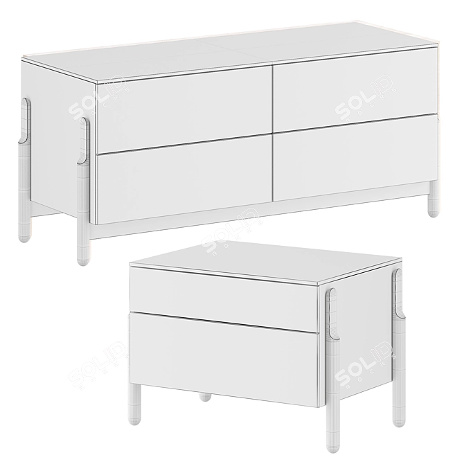 ASH Bedside Table with 4 Drawers 3D model image 4